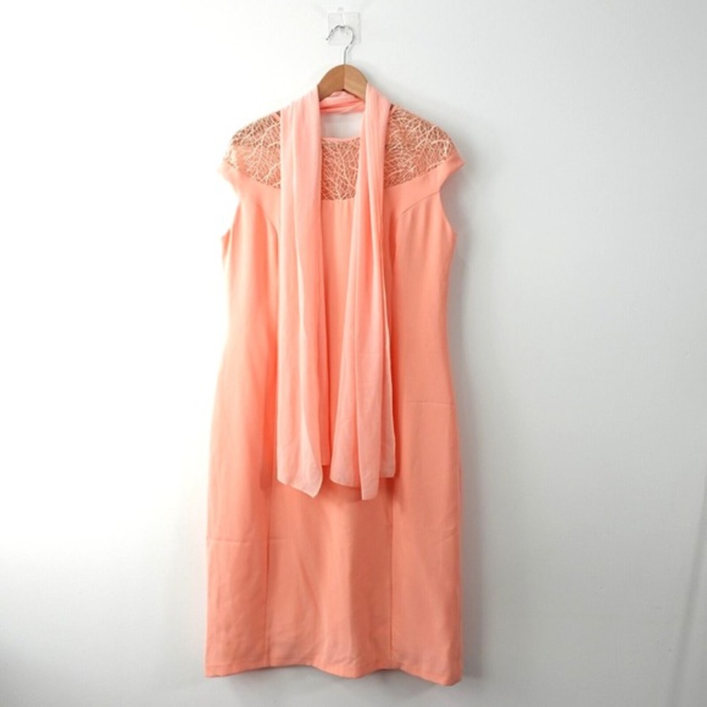 GAI MATTIOLO Shift Dress 52 XL Peach Italian Sheer Scarf Cocktail NEW $925